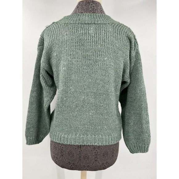 Shenanigans knitted by hand women's sage green sweater with flowers size M - Picture 3 of 5